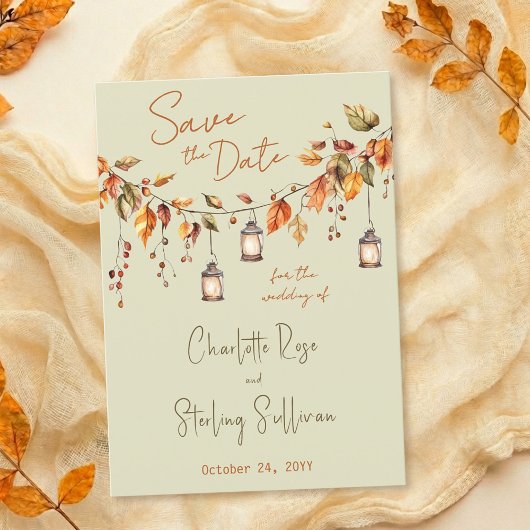 Save The Date Autumn Leaves Rustic Watercolor Elegant Wedding