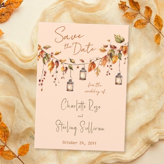 Save The Date Autumn Leaves Rustic Watercolor Elegant Wedding