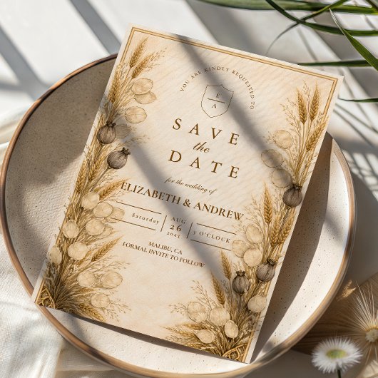 Save The Date Autumn Wheat Botanical Wedding