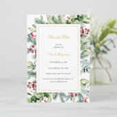 Save The Date Ava Winter Greenery Berries Mariage chrétien (Debout devant)