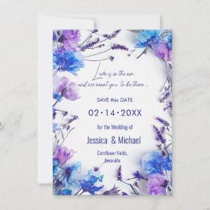 Save The Date 💍 avec code QR Cornflowers et Lavender Elegance