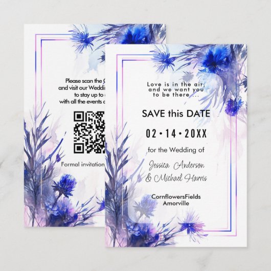 Save The Date Avec le code QR 💙 Cornflower Reverie (Devant / Derrière)