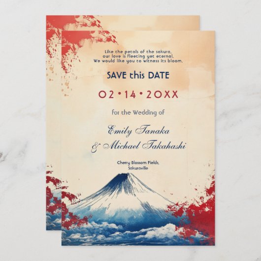 Save The Date Avec le code QR Harmonie japonaise avec Fuji (Devant / Derrière)
