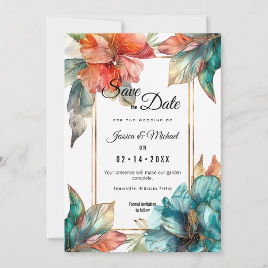 Save The Date Avec photo à l'arrière Hibiscus Serenade Paradise (Devant)