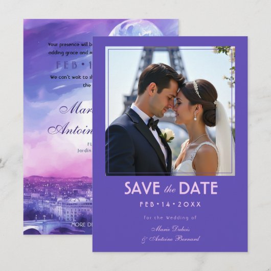 Save The Date Avec photo Amour Éternel Eiffel Embrasse (Devant / Derrière)