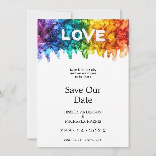 Save The Date 🌈 🐦 Avec photo LGBTQ Peint Avec mariage D'Amour (Devant)