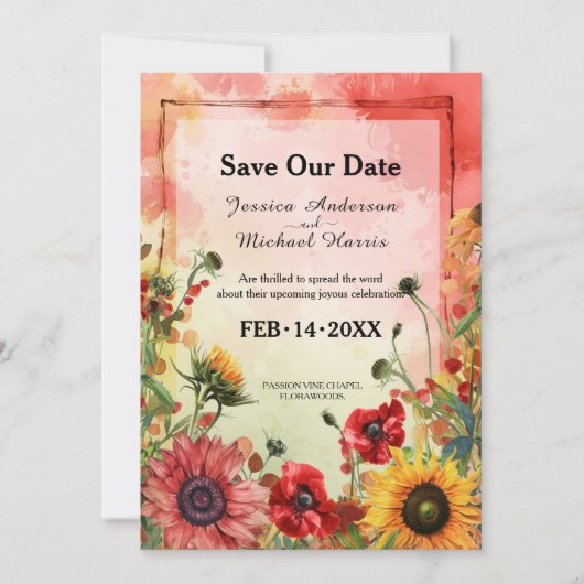 Save The Date 🌻 Avec photo Pétales Ensoleillés Et Fleurs D'Écar (Devant)