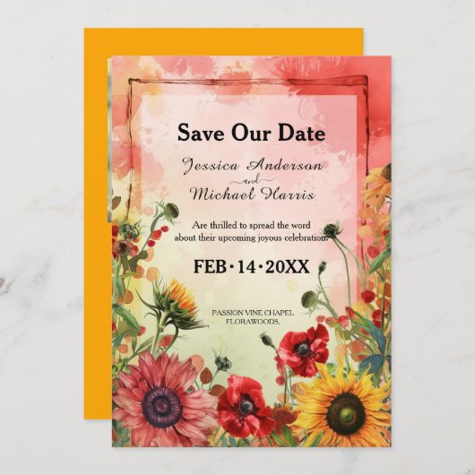Save The Date 🌻 Avec photo Pétales Ensoleillés Et Fleurs D'Écar (Devant / Derrière)
