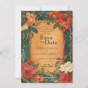 Save The Date 🌹 Avec QR Rose Romance : Art Nouveau Splendor