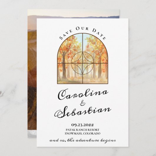 Save The Date Aventure commence mariage de destination dans les (Devant / Derrière)