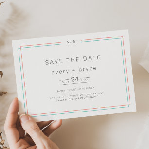 Save The Date AVERA Corail moderne et Mariage frontalier Turquoi