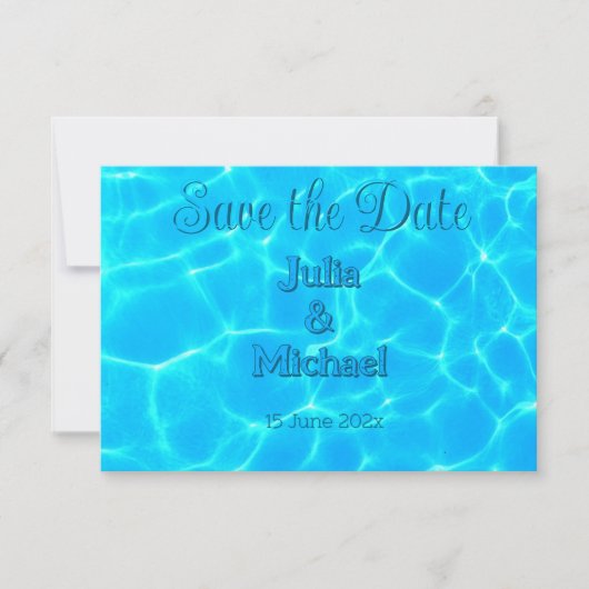 Save The Date Azur Turquoise Bleu Réflexion d'eau Minimalisme (Devant)