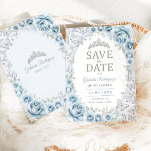 Save The Date Baby Blue Fleurs Argentées Quinceanera
