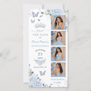 Save The Date Baby Blue Floral Silver Photomaton Quinceanera
