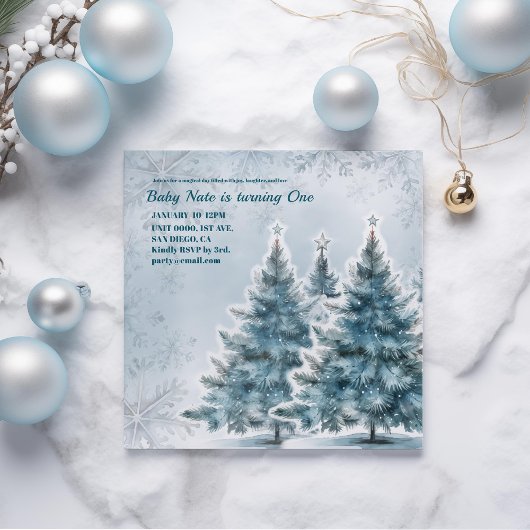 Save The Date Baby Blue Winter Onederland Anniversaire Invitatio