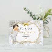 Save The Date Baby Boy Baptism Enregistrer Date Croix d'Or Blanc (Debout devant)