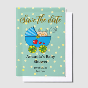 Save the date baby boy tweeling baby shower vellum uitnodigingen