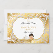 Save The Date Baby Girl Baptism Enregistrer Date Gold Cross (Devant)