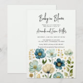 Save The Date Baby in Bloom Baby shower Blue Boy Flowers (Devant / Derrière)