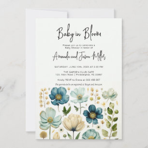 Save The Date Baby in Bloom Baby shower Blue Boy Flowers