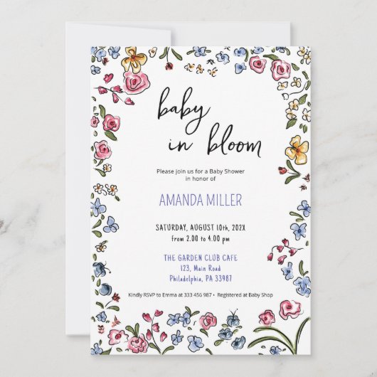 Save The Date Baby shower à main fleur sauvage (Devant)