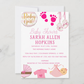 Save The Date Baby shower | Baby Girl rose moderne