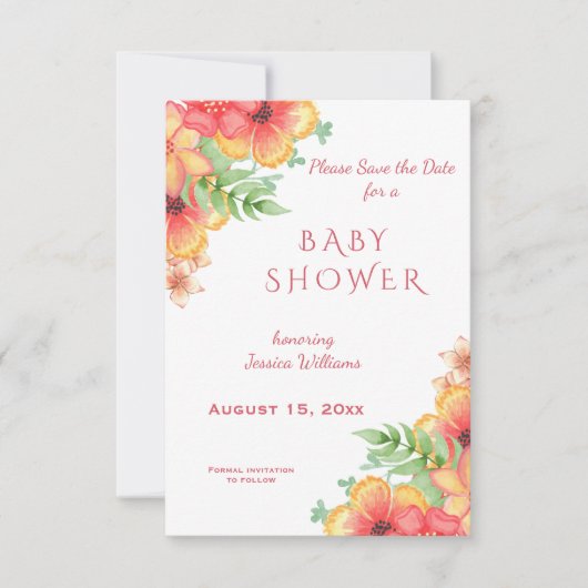 Save The Date Baby shower Chic Aquarelle de coin Fleurs (Devant)