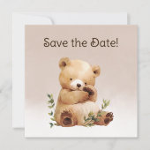 Save The Date Baby shower d'aquarelle Cutie Baby Bear (Devant)