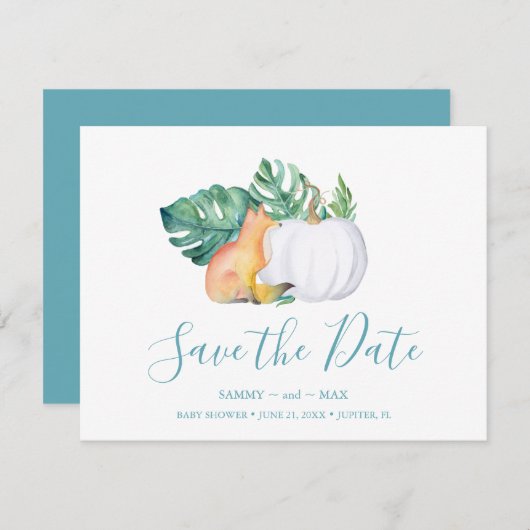 Save The Date Baby shower d'automne tropical Enregistrer la date (Devant / Derrière)