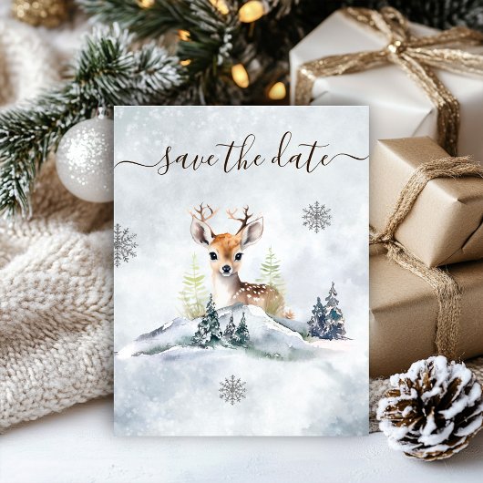Save The Date Baby shower de cerfs de la forêt d'hiver