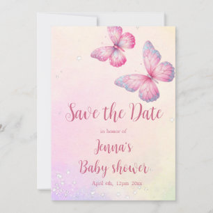Save The Date Baby shower de code QR de papillon rose