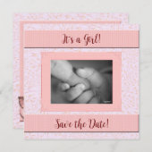 Save The Date Baby shower de fille rose et gris (Devant / Derrière)