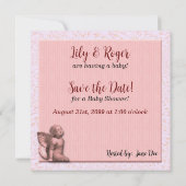 Save The Date Baby shower de fille rose et gris (Dos)