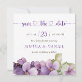 Save The Date Baby shower de fleurs violettes délicates été viol (Dos)