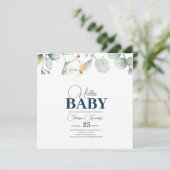 Save The Date Baby shower de verdure Invitation, fleur d'Eucalyp (Debout devant)