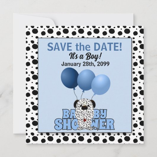 Save The Date Baby shower des garçons de Dalmatie bleue (Devant)
