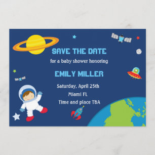 Save The Date Baby shower des planètes astronautes Enregistrer l
