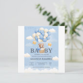 Save The Date Baby shower éléphant bleu et crème personnalisé (Debout devant)