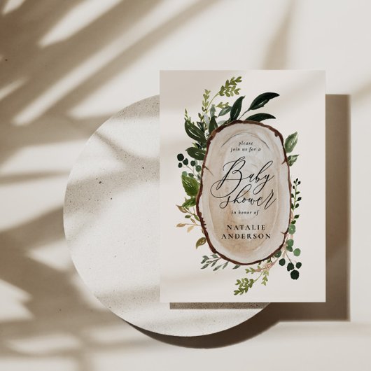 Save The Date Baby shower en tranches de bois rustique