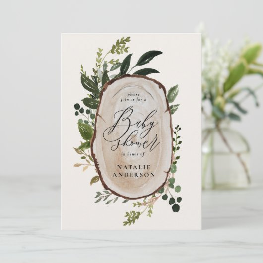 Save The Date Baby shower en tranches de bois rustique (Debout devant)