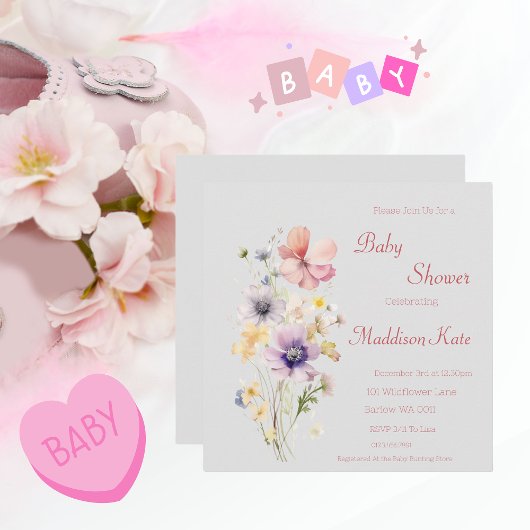 Save The Date Baby shower Fleur sauvage élégant
