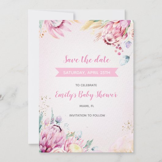 Save The Date Baby shower floral enregistrer la date (Devant)