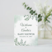 Save The Date Baby shower Floral Vert Sage Affiche de bienvenue  (Debout devant)