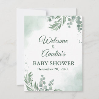 Save The Date Baby shower Floral Vert Sage Affiche de bienvenue