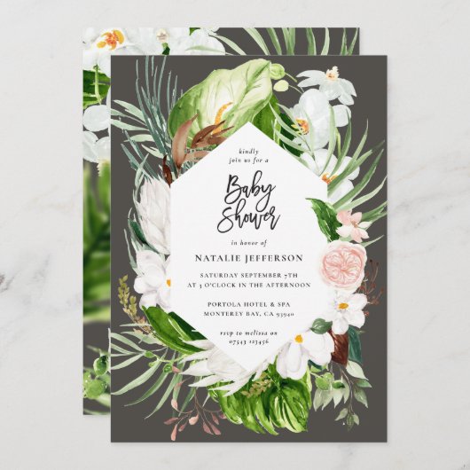 Save The Date Baby shower géométrique Pastel tropical+ or invita (Devant / Derrière)