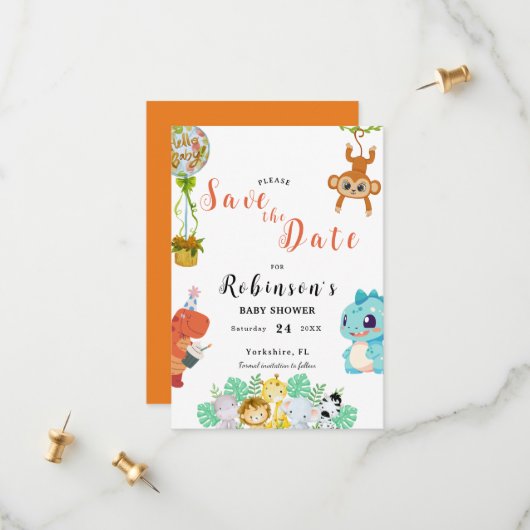 Save The Date Baby shower Little Dino (Devant/Arrière en situation)