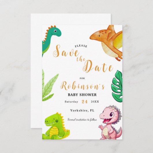 Save The Date Baby shower Little Dino (Devant / Derrière)