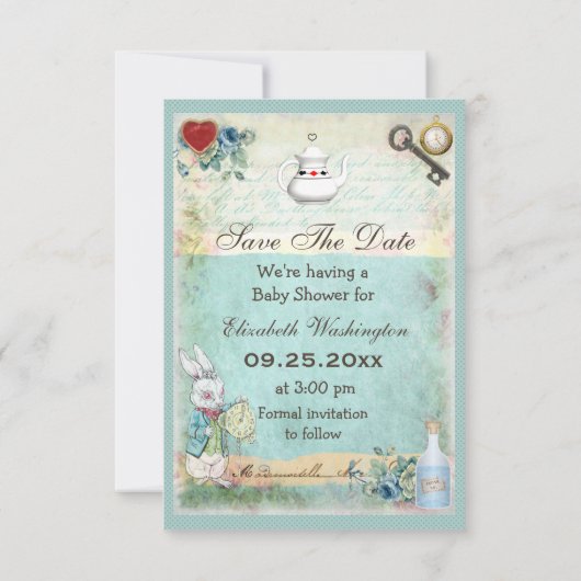 Save The Date Baby shower Mad Hatter Wonderland Enregistrer La D (Dos)