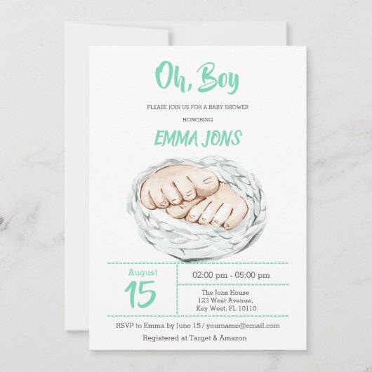 Save The Date Baby shower Minty Boy (Devant)