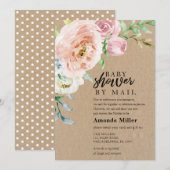 Save The Date Baby shower par courrier avec rose sur kraft (Devant / Derrière)